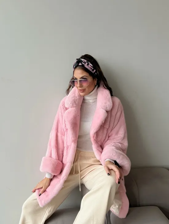 Шуба из плюшевой норки Velvet - цвет розовый - фото 4