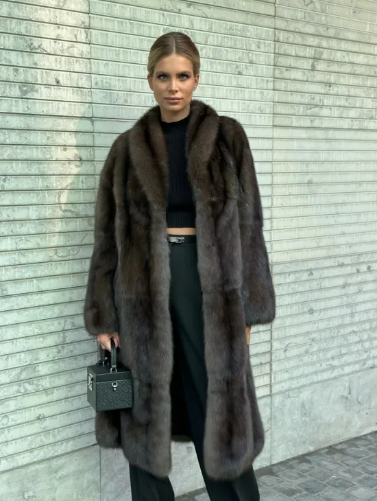 Классическое пальто из меха соболя седина 1/2 - фото 3