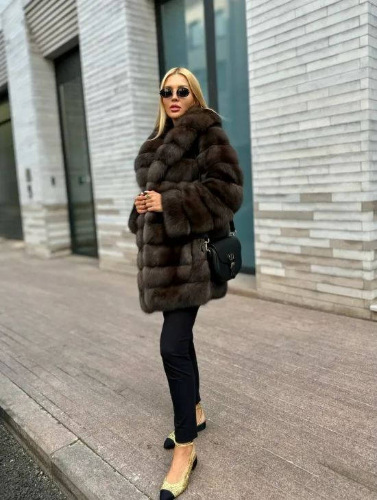 Полушубок-жакет из соболя воротник шаль седина 1/2 - фото 5