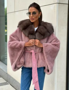 Пудра летучка из меха норки, капюшон куница - фото 2