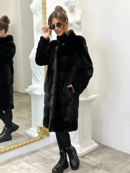 Норка NAFA поперечка стойка воротник - цвет черный бриллиант - фото 5