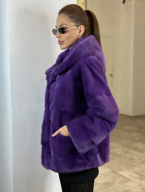 Паркет шуба с капюшоном - фиолетовый цвет - фото 1