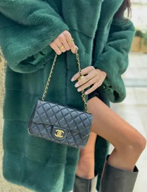 Зеленая шуба мех NAFA английский воротник - фото 1