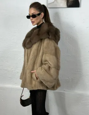 Норка автоледи с капюшоном куница - цвет пастель - фото 4