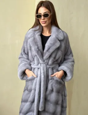 Норка паркет кимоно английский воротник NAFA - сапфир - фото 1