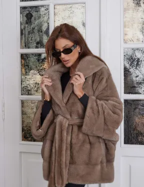 Палевая летучая мышь мех норка с капюшоном - NAFA MILK - фото 2