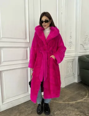Норка кимоно с капюшоном, паркет - цвет фуксия - фото 6
