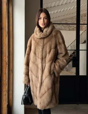 Норковая шуба с капюшоном - цвет пастель - фото 14