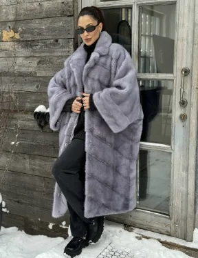 Шуба норковая в стиле Oversize - цвет серый сапфир - фото 0