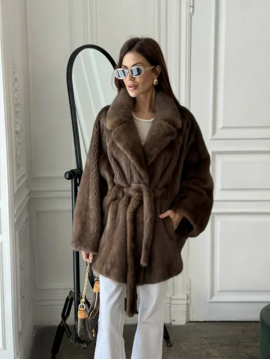 Норка роспуск, английский воротник летучка - цвет соболь - фото 6