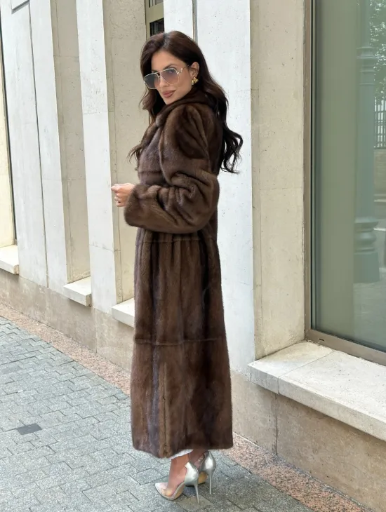 Классическая норковая шуба  натуральный цвет - орех - фото 7