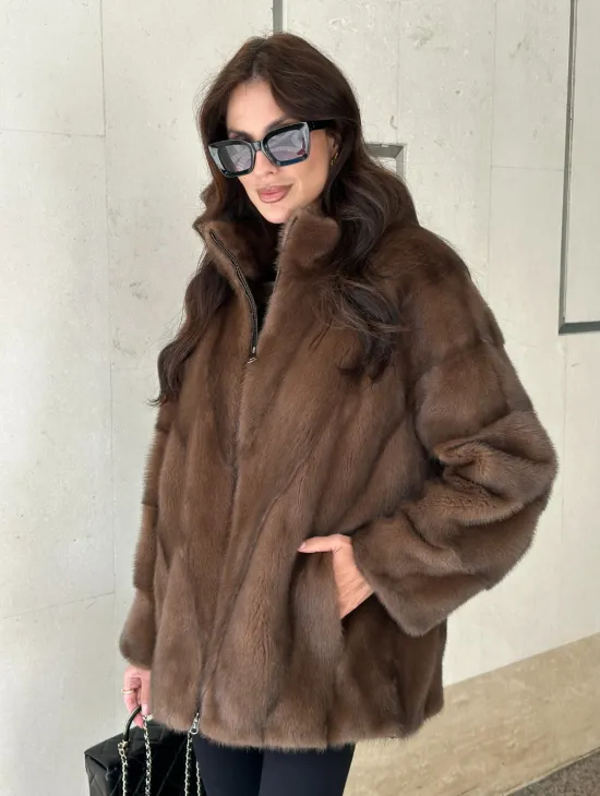 Норковая шуба в коричневом оттенке - Соболь - фото 0