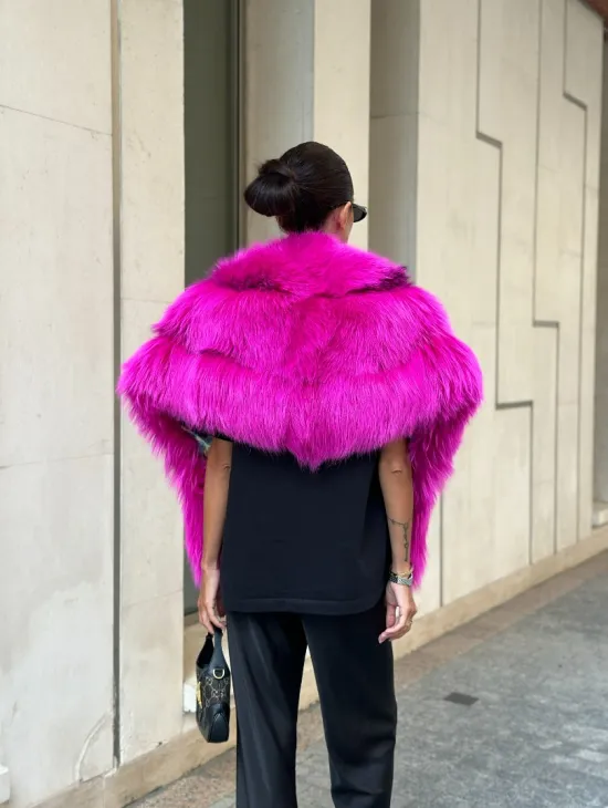 Накидка - палантин из меха чернобурки - фуксия - фото 6
