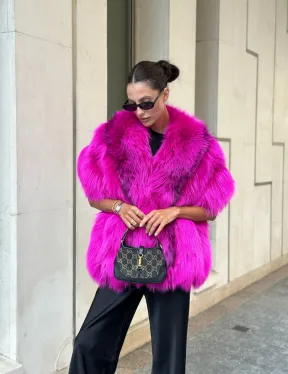 Накидка - палантин из меха чернобурки - фуксия - фото 3