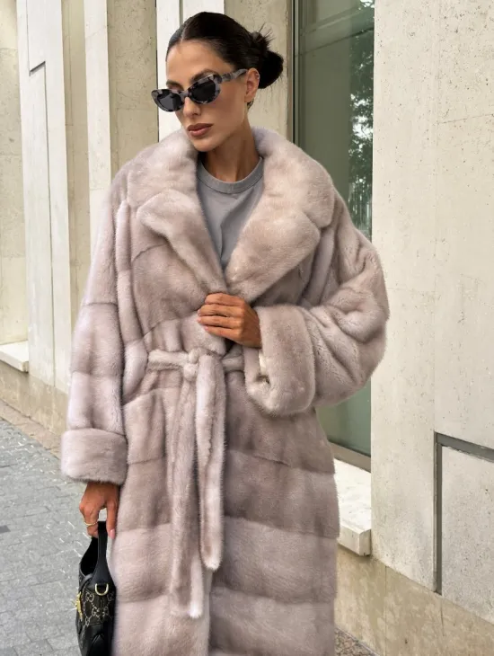 Шуба из импортной плюшевой норки английский воротник - нюд - фото 1