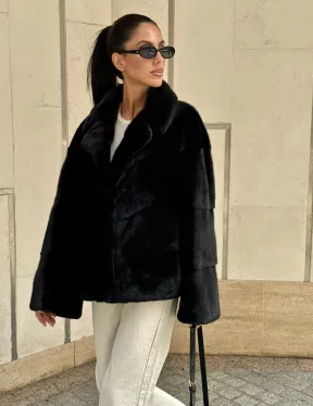 Полушубок из черной норки премиум аукциона - английский воротник - фото 5